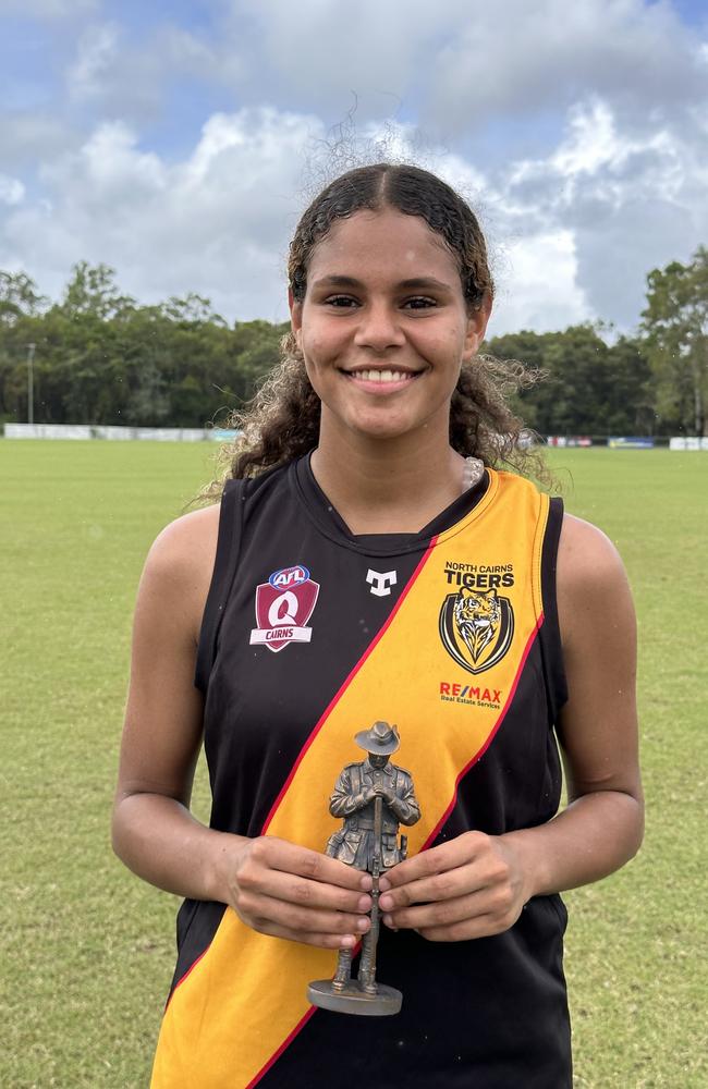 Tiger's Heidi Talbot with one of her many best player awards.Picture: Jake Garland