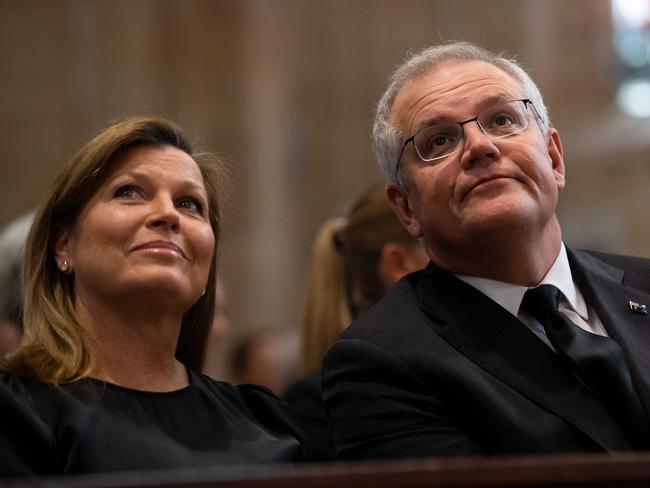 SYDNEY, AUSTRALIA - NewsWire Photos APRIL, 11, 2021: Jenny Morrison and Prime Minister Scott Morrison are seen during a special prayer service to commemorate the death of Prince Philip, Duke of Edinburgh, at St Andrew's Cathedral in Sydney. Picture: NCA NewsWire/Bianca De Marchi - POOL via NewsWire