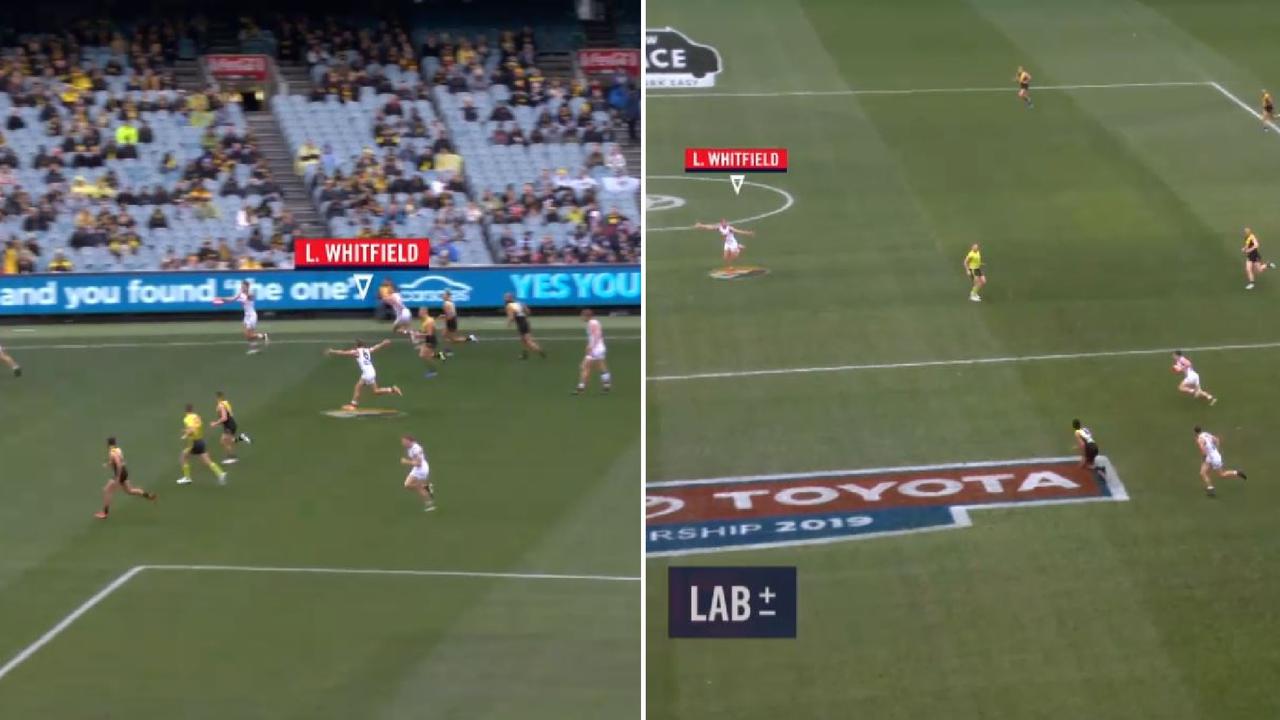 Two moments, flagged by On the Couch, in which GWS players appeared to ignore a clear tactic to get Lachie Whitfield free in the midfield.