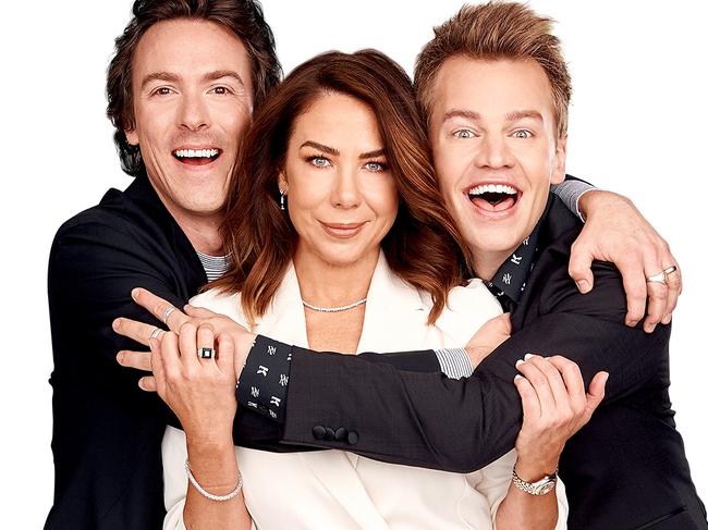 Tim Blackwell, Kate Ritchie and Joel Creasey for the Kate, Tim and Marty show on Nova radio. Picture: Supplied