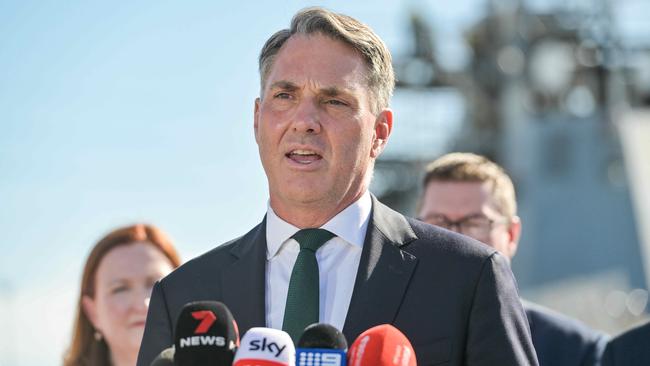 Acting Prime Minister Richard Marles after signing a cooperation agreement to build the AUKUS submarines at the Osborne Naval Shipyard. Picture: Brenton Edwards