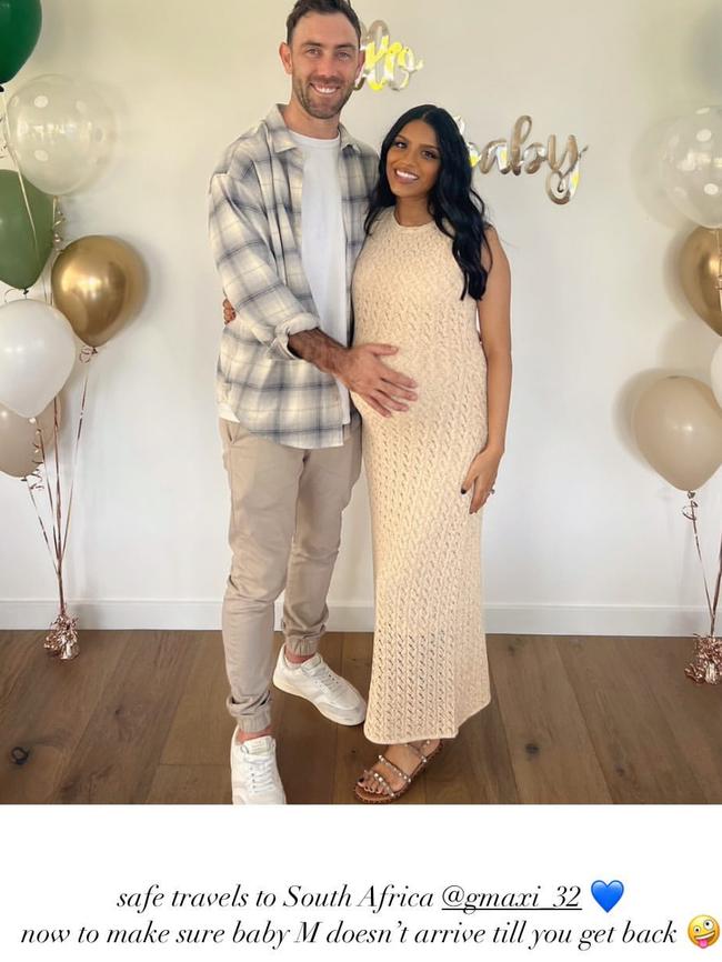 Glenn Maxwell and his wife, Vini, are expecting a baby boy. Picture: Instagram, vini.raman.