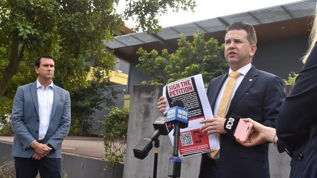 Ninderry MP Dan Purdie and Kawana MP Jarrod Bleijie have called out the timing of a police recruit and new station announcement for Caloundra as debate rages over plans for a new youth jail.