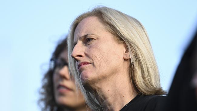 Minister for Women Senator Katy Gallagher appeared close to tears at the ‘No More’ rally. Picture: NCA NewsWire/Martin Ollman