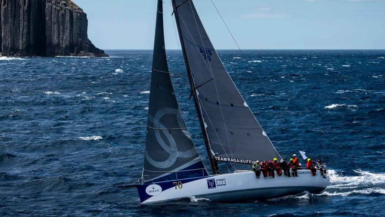 Racing yacht Ragamuffin competing in a Sydney Hobart Yacht Race.