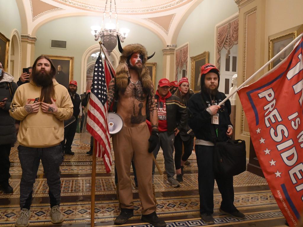 Pro-Trump rioters in the Capitol last week. Picture: AFP