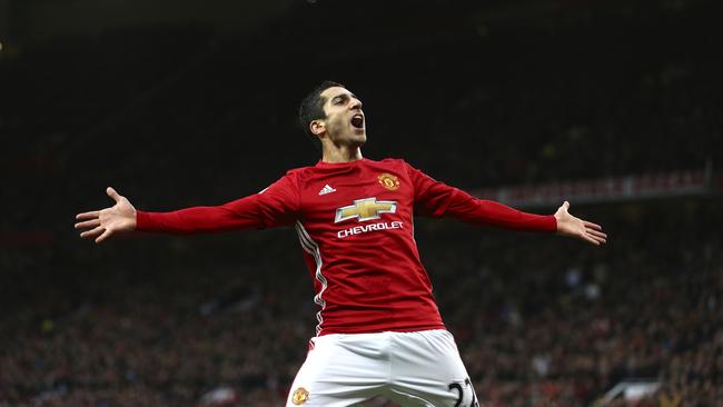 Manchester United's Henrikh Mkhitaryan celebrates scoring.