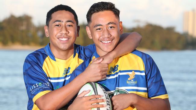 Brothers Hesed Lote-Felo 15, and Agapetos Lote-Felo 13, in Eagles colours ready for the King of Country Rugby comp this weekend. They are complimentary forwards who bounce off each other in what their coach has described as a "mini team" within the team. Picture Glenn Hampson