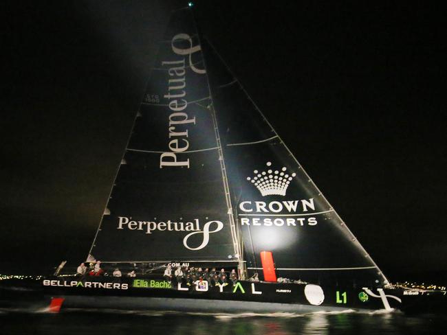 Loyal heads up the Derwent River before claiming line honours. Picture: Richard Jupe