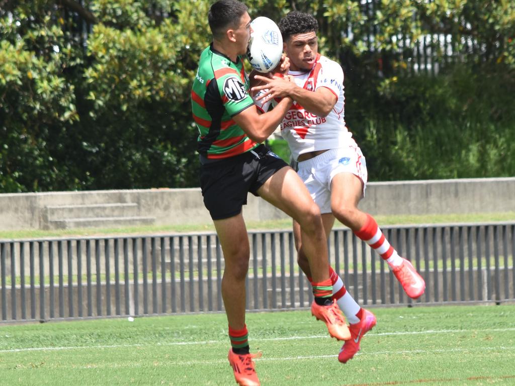 South Sydney’s Taj Alvarez takes off. Picture: Sean Teuma