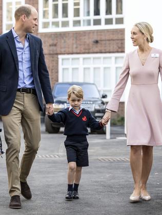 Prince William takes his son, George, to school. Picture: AFP