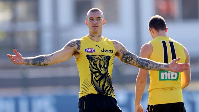 Dustin Martin at Tigers training on Thursday. Picture: Michael Klein