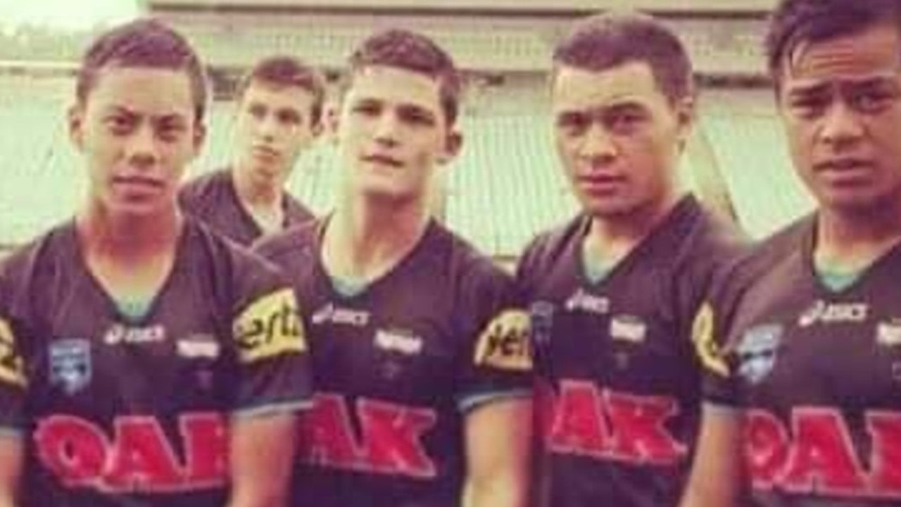 Jarome Luai (left) and Nathan Cleary (second from left) as junior Panthers.