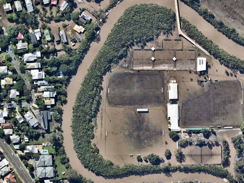 An aerial image of flood-affected East Brisbane in March. Picture: Nearmap