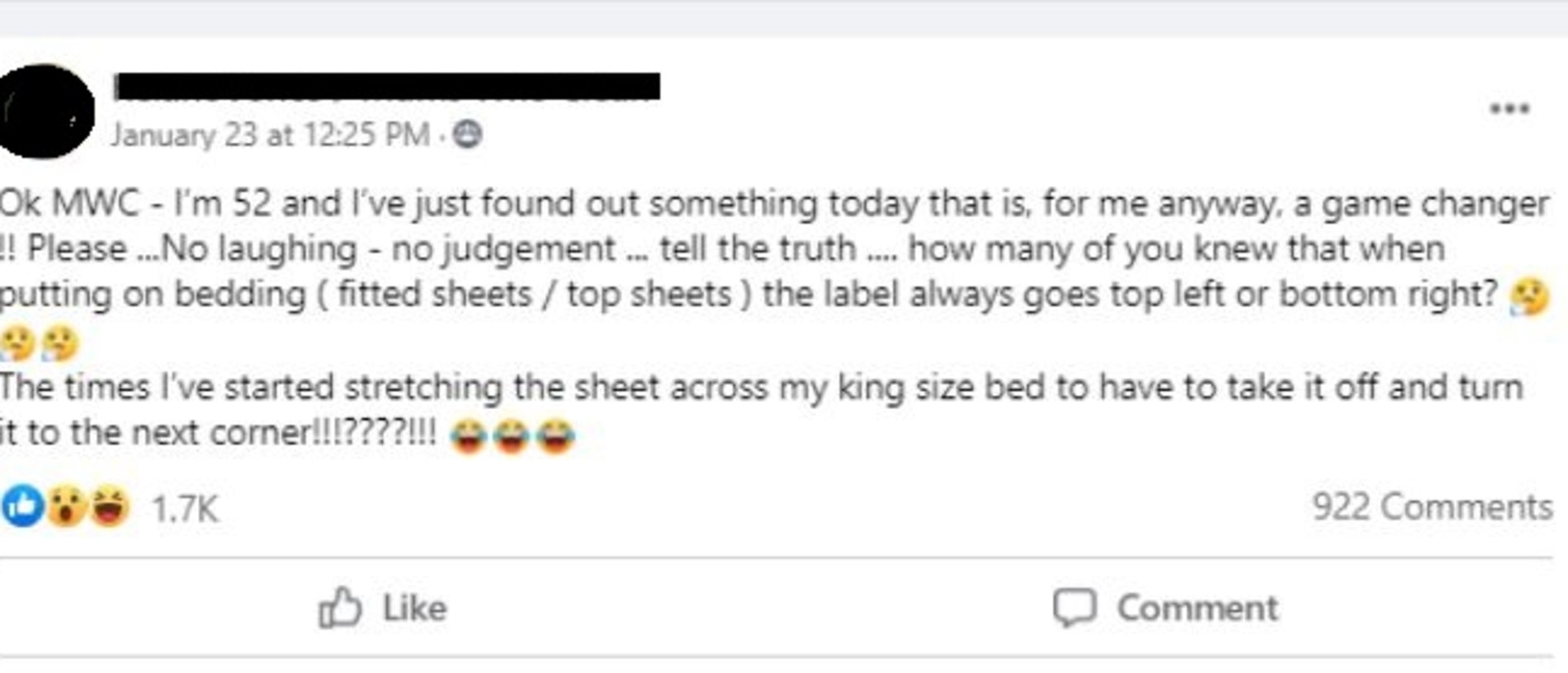 Mums Who Clean Facebook group discover fitted sheet label hack. Picture: Facebook/MumsWhoClean