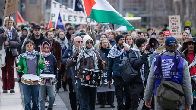 University of Melbourne pro-Palestine supporters protest against academic misconduct hearings following the encampment and sit-in at the Arts West Building in June. Picture: Jason Edwards