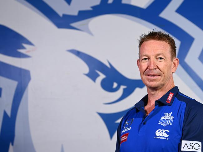 MELBOURNE, AUSTRALIA - NOVEMBER 23: New Kangaroos coach David Noble poses during a North Melbourne Kangaroos AFL media opportunity at Arden Street Ground on November 23, 2020 in Melbourne, Australia. (Photo by Quinn Rooney/Getty Images)