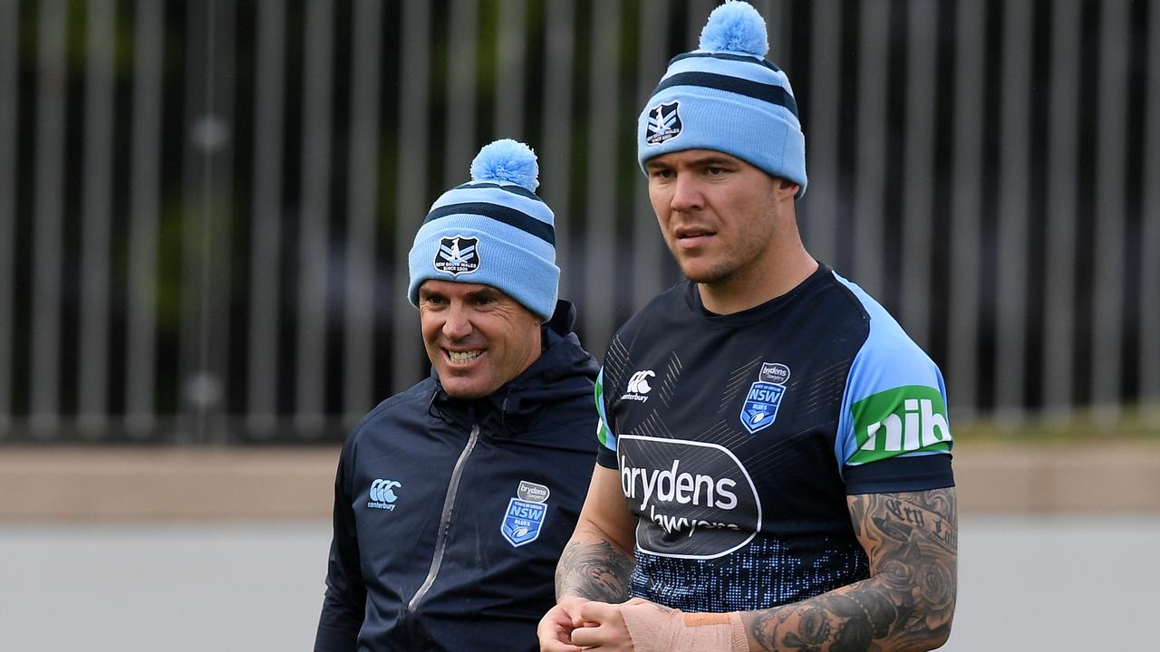 NSW Blues player David Klemmer (right) and coach Brad Fittler