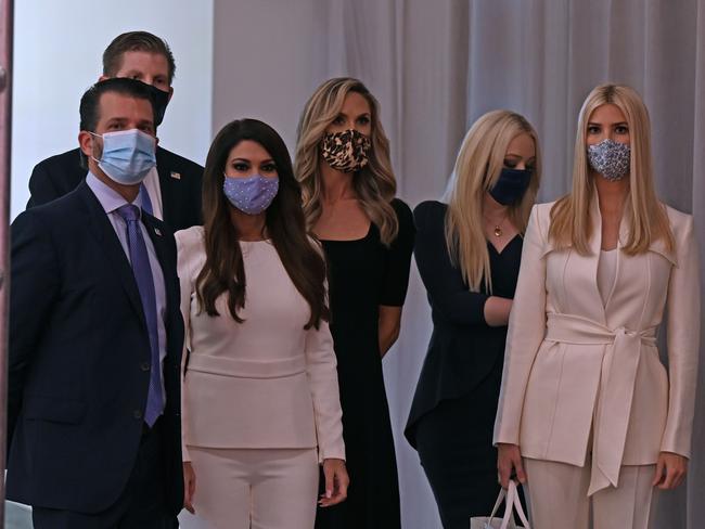 Donald Trump Jr., Eric Trump, Kimberly Guilfoyle, Lara Trump, Tiffany Trump and Ivanka Trump seen ahead of the debate. Picture: Jim Watson/AFP