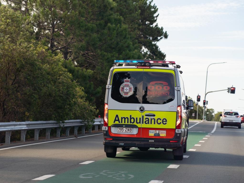 A motorcyclist has been hospitalised with severe head and chest injuries following a crash on Uhlmann Road in Burpengary East on Sunday afternoon.