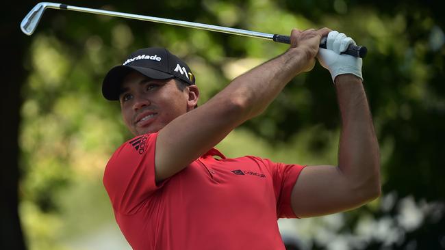 Jason Day looked upbeat during practice prior to the 2016 PGA Championship at Baltusrol Golf Club yesterday. Picture: Getty Images