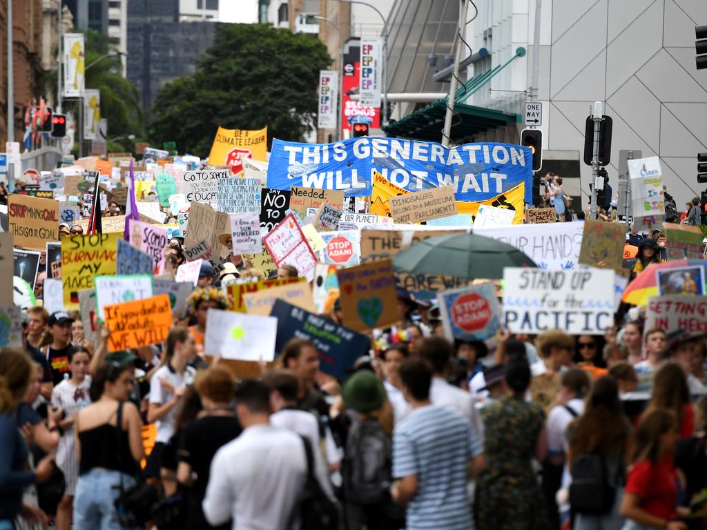 School students rally against climate change in Brisbane CBD. Picture: AAP/Dan Peled