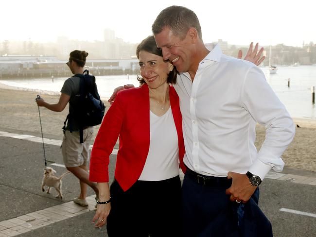 Premier Gladys Berejiklian in Manly with former Premier Mike Baird.