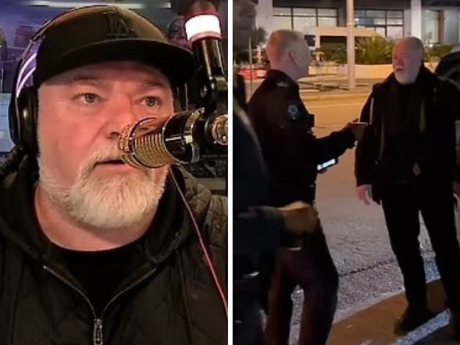 Kyle Sandilands met by cops outside KIIS FM studios in Sydney. Picture: Instagram