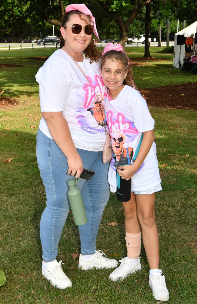 Socials at Pink convert at Townsville's Queensland Country Bank Stadium. Alysha and Savannah. Picture: Evan Morgan