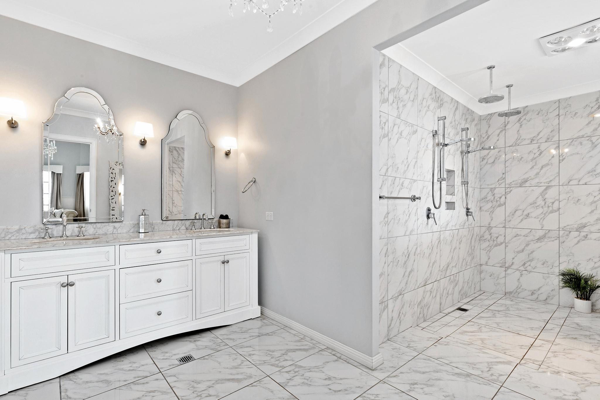 The stunning carrara marble bathroom. Picture: Contributed