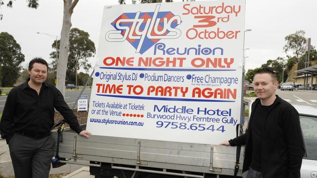 Former Stylus nightclub manager Damian de Jong and Marcus Prentice promoting a reunion night for the club in 2009.