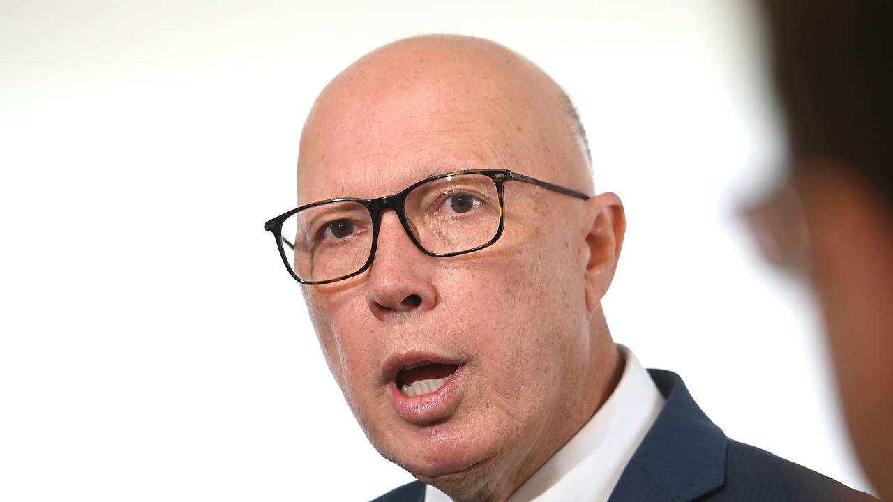 Opposition Leader Peter Dutton says he will cut the public service to pay for the Coalition’s Medicare funding promise. Picture: NewsWire / John Gass