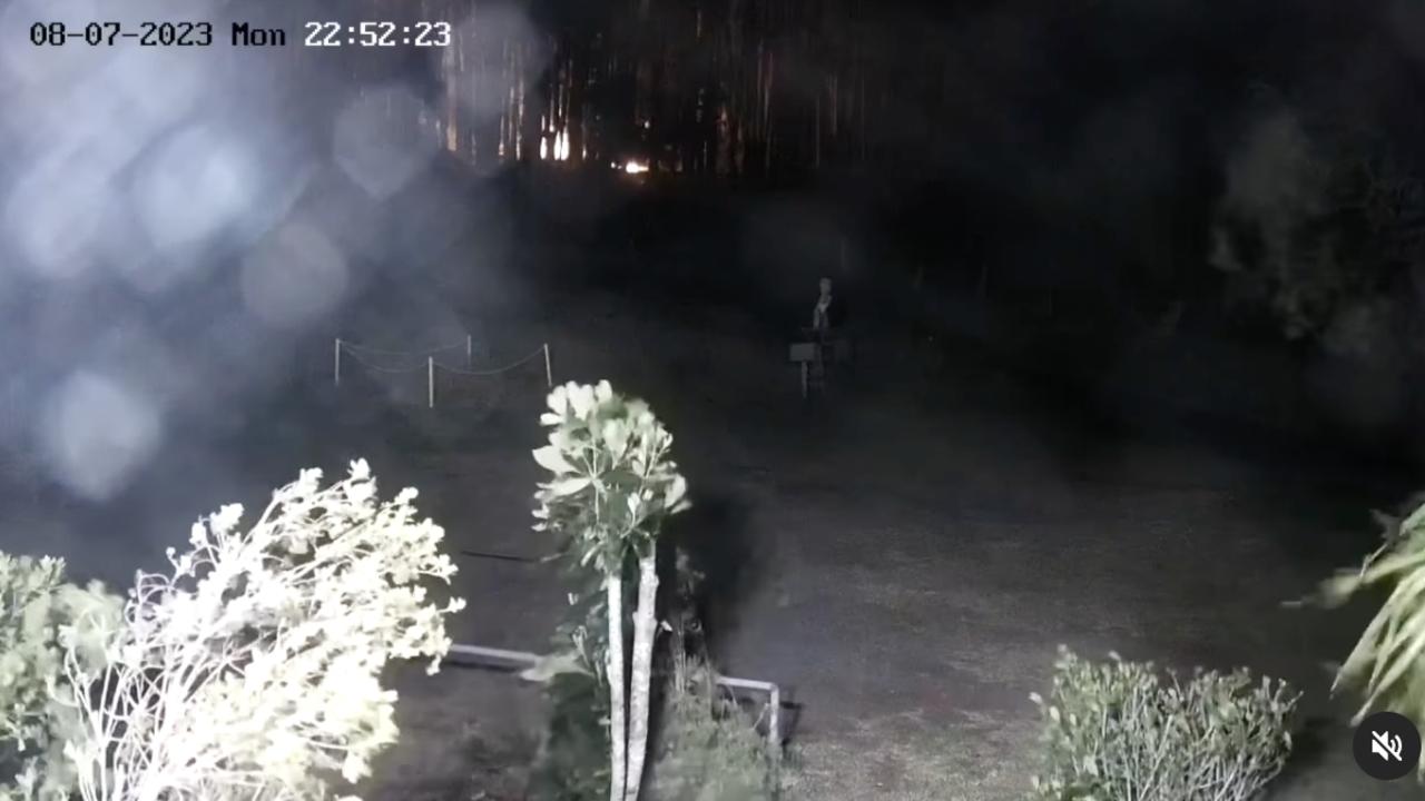 The power goes out before a generator kicks in and films a fire beginning in the same location as the flash, thought to have been a tree falling on power lines. Picture: Supplied