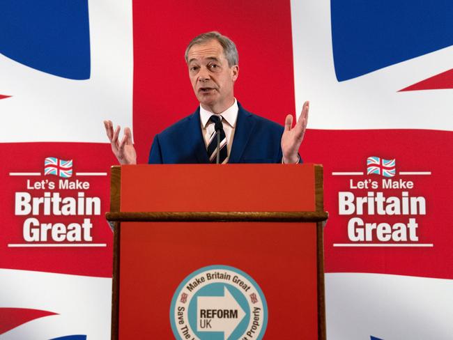 LONDON, ENGLAND - MARCH 20: Reform UK honorary president Nigel Farage speaks during a party press conference on March 20, 2023 in London, England. Reform UK was founded in 2018 as the Brexit Party, advocating for a "no-deal" exit from the European Union. It later rebranded as Reform UK. (Photo by Carl Court/Getty Images)