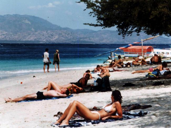 Holiday-makers on Gili Trawangan, where Liam Davies died in 2012 from methanol poisoning.