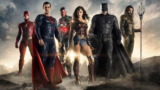 The cast of Zack Snyder’s Justice League (from left) Ezra Miller (The Flash), Henry Cavill (Superman), Ray Fisher (Cyborg), Gal Gadot (Wonder Woman), Ben Affleck (Batman) and Jason Momoa (Aquaman). Picture: Warner Bros.