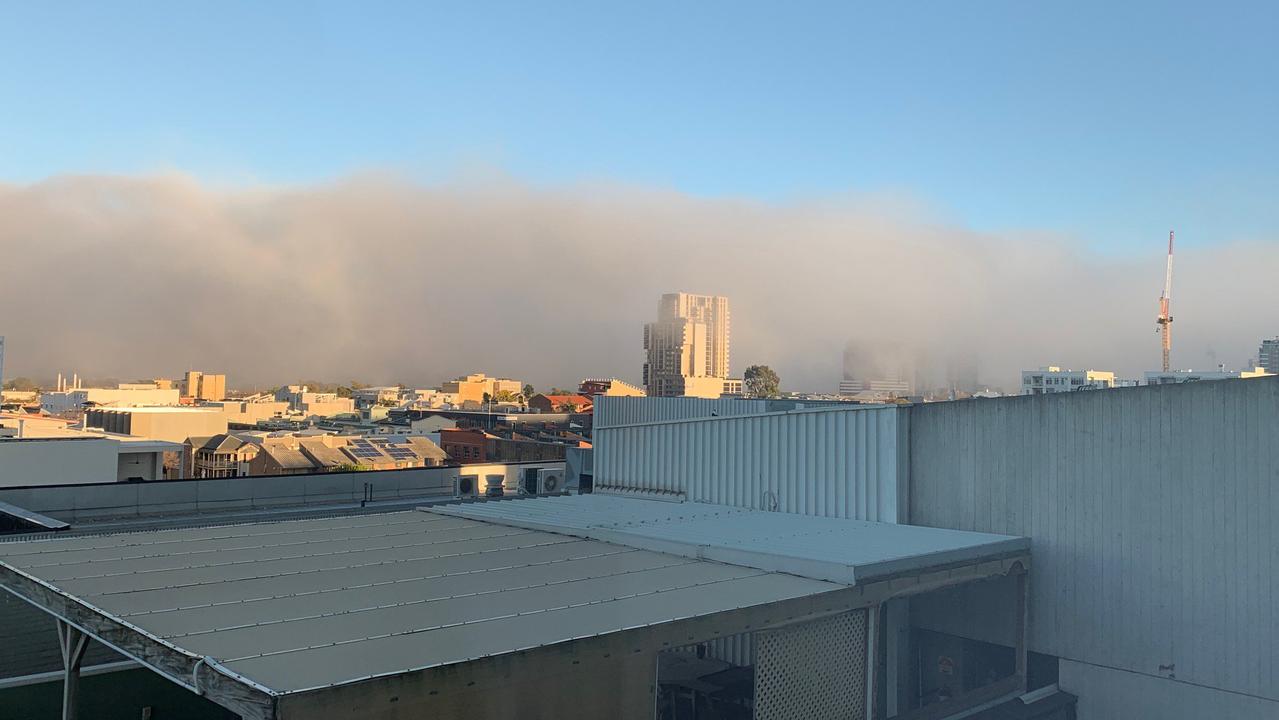 The wall of fog hangs over Adelaide. Picture: BOM SA