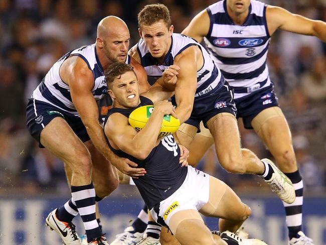 Paul Chapman and Joel Selwood never shied away from a contest during Geelong’s premiership years.