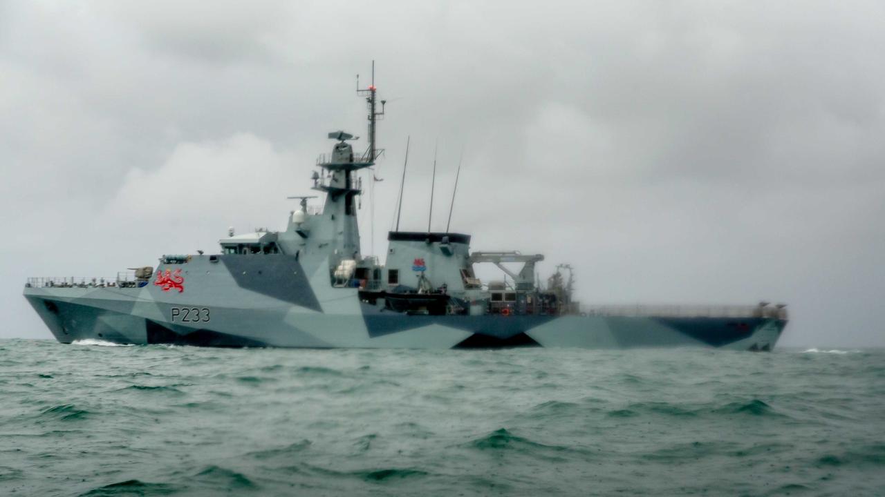 HMS Tamar is deployed as French fishing boats sail in to protest new fishing licences. Picture: Getty Images