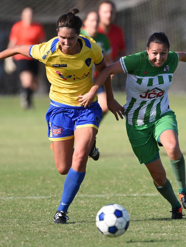 Broadbeach's Kathryn Pryer and Southport Nat Kilsby. Picture: Steve Holland