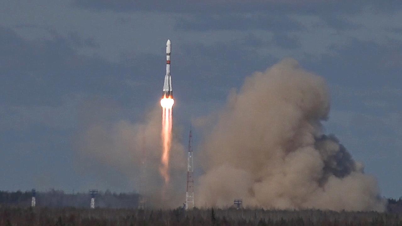 A Soyuz-2 1b rocket booster carrying the Kosmos-2546 military satellite of the Russian Defence Ministry. Picture: Russian Defence Ministry