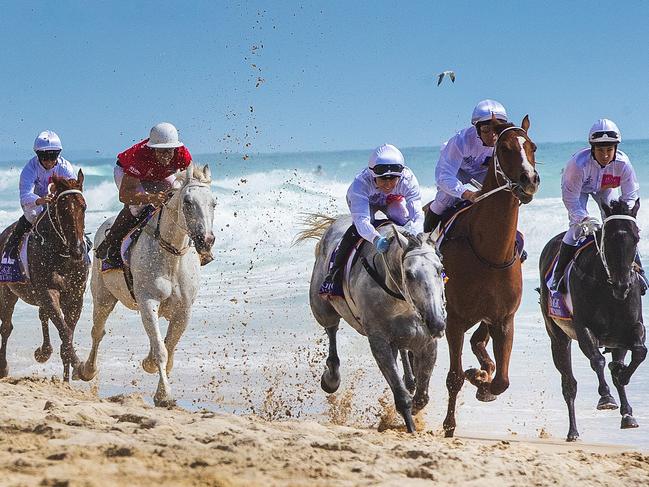 The Magic Millions beach gallop in 2023. Barrier draw on Surfers Paradise beach on the Gold Coast. Picture: NIGEL HALLETT