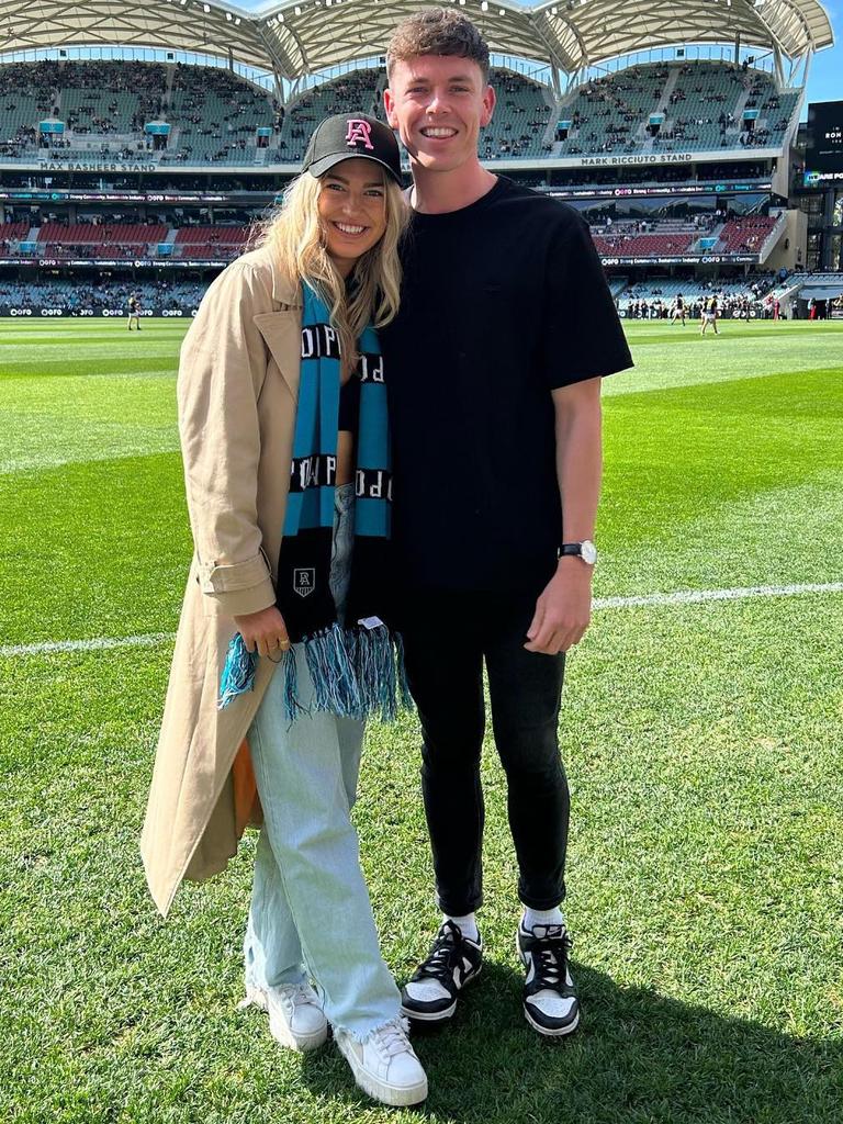 Charlotte Grant and Lachlan Cameron at Adelaide Oval last year. Picture: @charli_grant / Instagram