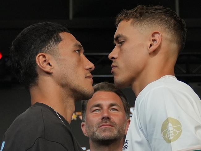 Jai Opetaia faces off with David Nyika.