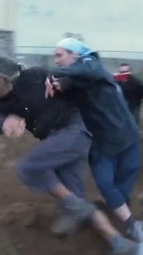 Nun sprints and tackles climate protestor