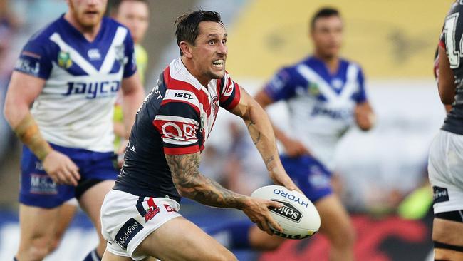 Roosters Mitchell Pearce during the Bulldogs v Sydney Roosters rugby league game at ANZ Stadium, Homebush. Pic Brett Costello