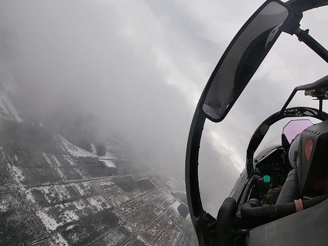 A view from the cockpit of an Su-30SM fighter jet released in February by the Russian Defence Ministry. Picture via AFP