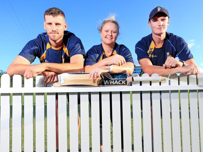 Paddy Turner (men’s second grade), Belinda McDougall (women’s first grade) and Josh Kann (men’s first grade) from the three Gold Coast teams that will play semi finals this weekend. Picture: Tim Marsden