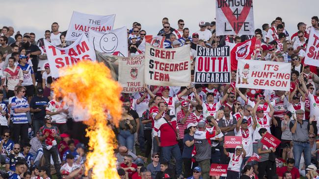 Fans during the Round 5 NRL match between the St George Illawarra Dragons and the Canterbury Bulldogs at Netstrata Jubilee Stadium in Sydney, Sunday, April 14, 2019. (AAP Image/Craig Golding) NO ARCHIVING, EDITORIAL USE ONLY