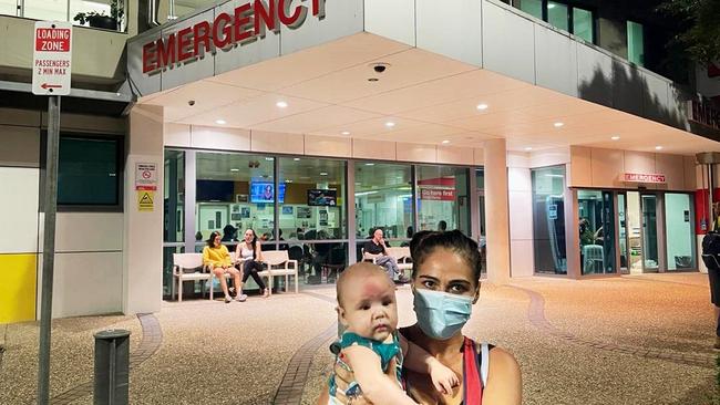 Willow Barnes from Westcourt with her four month old Kylo who suffered a bump to his head had to wait three hours to be seen by a doctor at Cairns Hospital ED earlier this year. Picture: Andreas Nicola